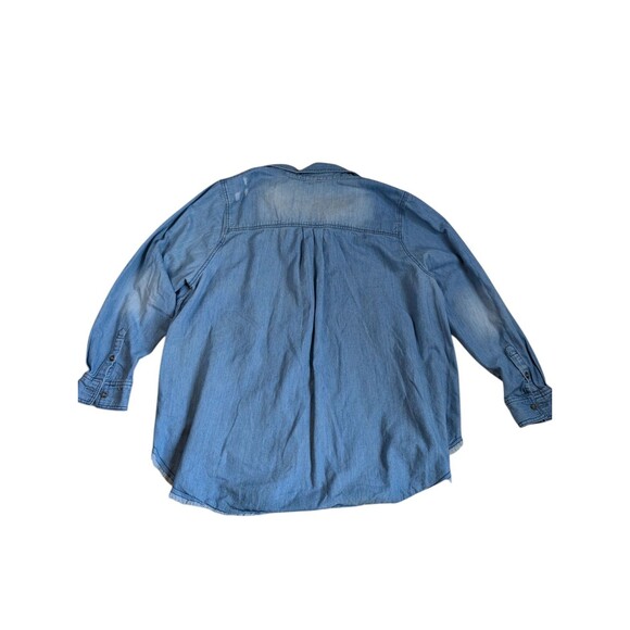 Lane Bryant Denim Chambray Shirt Womens Sz 20 Cotton Blue Distressed Frayed Hem - Picture 2 of 14